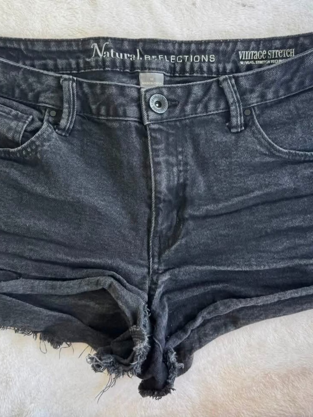 Natural Reflections Washed Charcoal Frayed Hem Denim Shorts